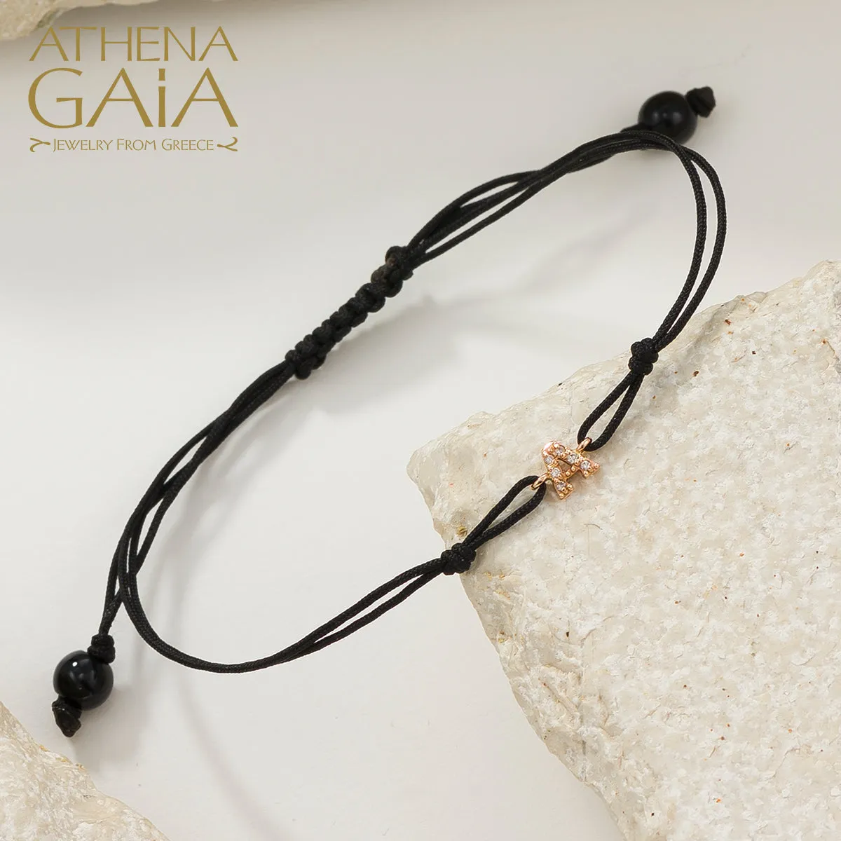 Gold Alphabet with Diamonds Adjustable Cord Bracelet