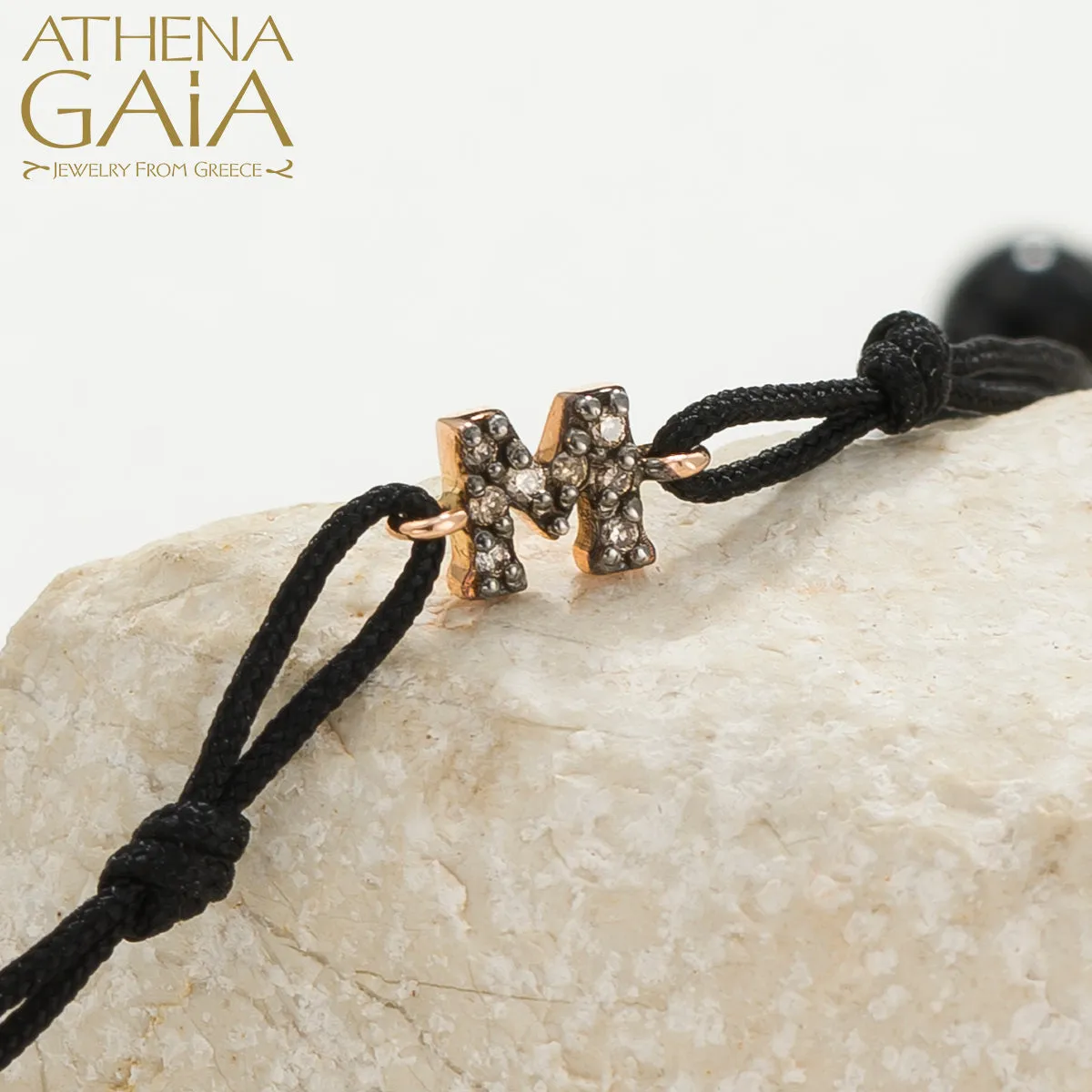 Gold Alphabet with Diamonds Adjustable Cord Bracelet
