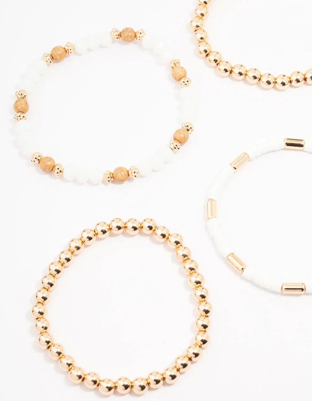 Gold & Wooden Beaded Bracelet 5-Pack