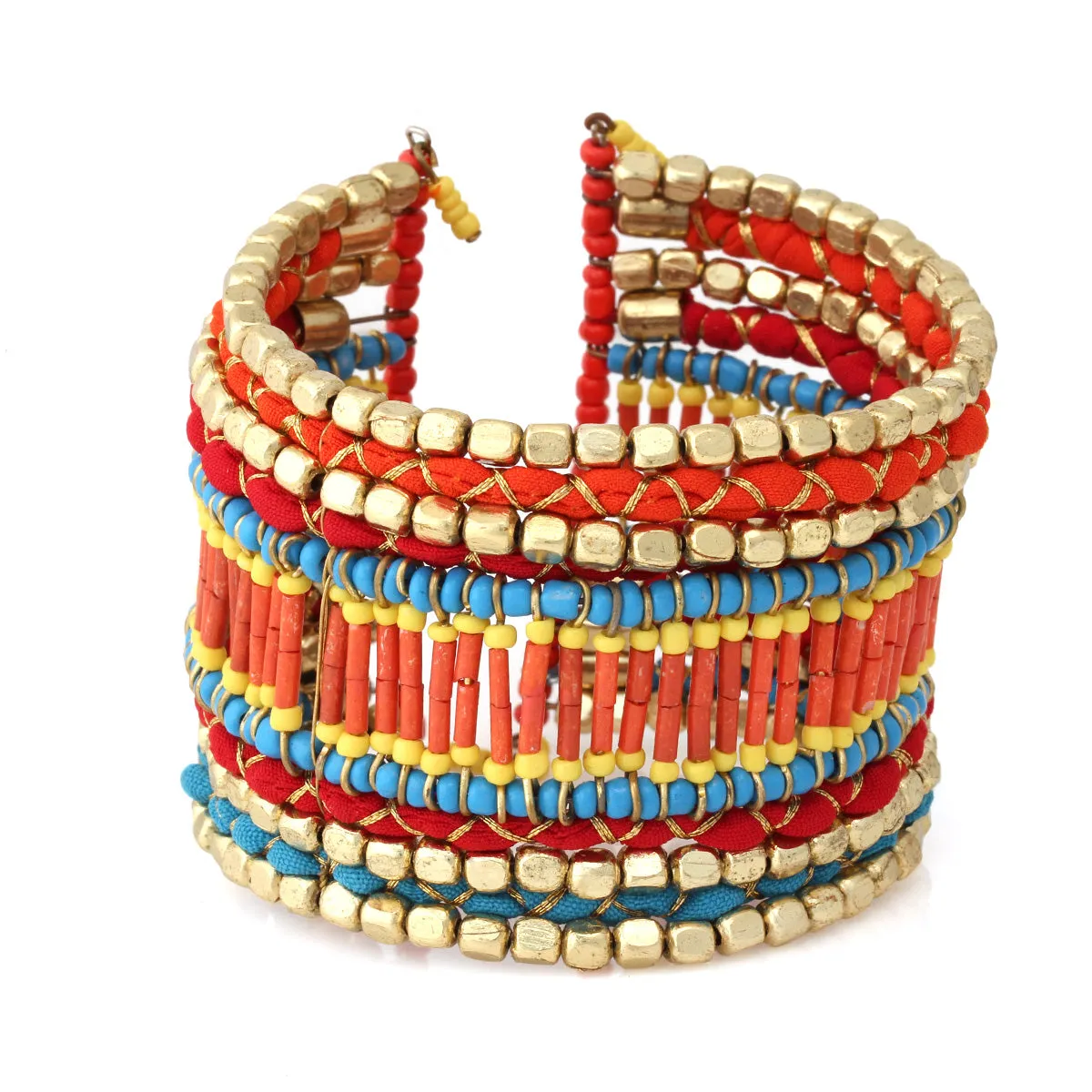 GOLD AND MULTI COLORED BEADS STRETCH BRACELETS #CF-04070 (AH11)