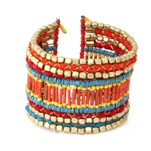 GOLD AND MULTI COLORED BEADS STRETCH BRACELETS #CF-04070 (AH11)