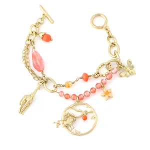 GOLD CHARMS PEACH BEADS  BRACELETS #203CR2101 (IB22)