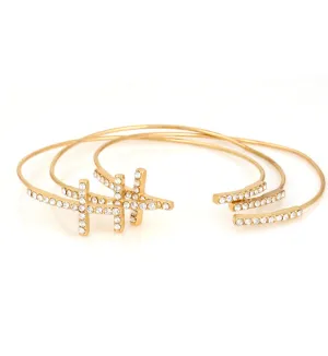 GOLD CROSS 3PCS CRYSTAL BRACELET #SQ6286G (HF14)