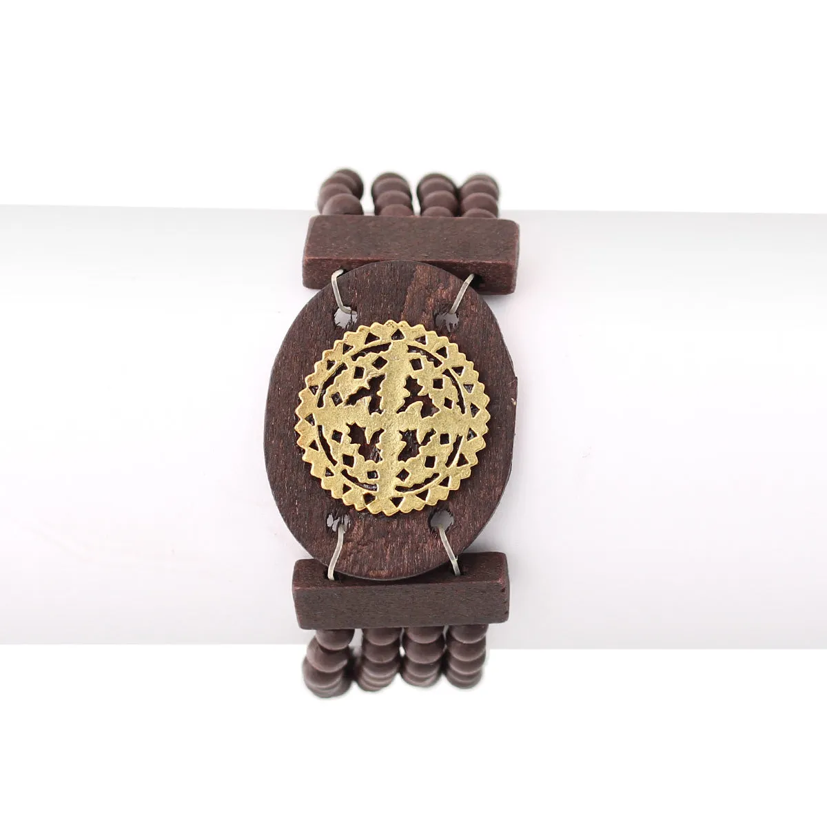 GOLD FILIGREE WOOD STRETCH BRACELETS #FW-QB10948 (SH4)