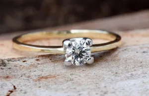 Gold Solitaire Ring-Solitaire ring-0.40ct Engagement Ring-Promise ring-Art deco ring-Custom Ring-Bridal ring-Solid gold ring-Branch ring