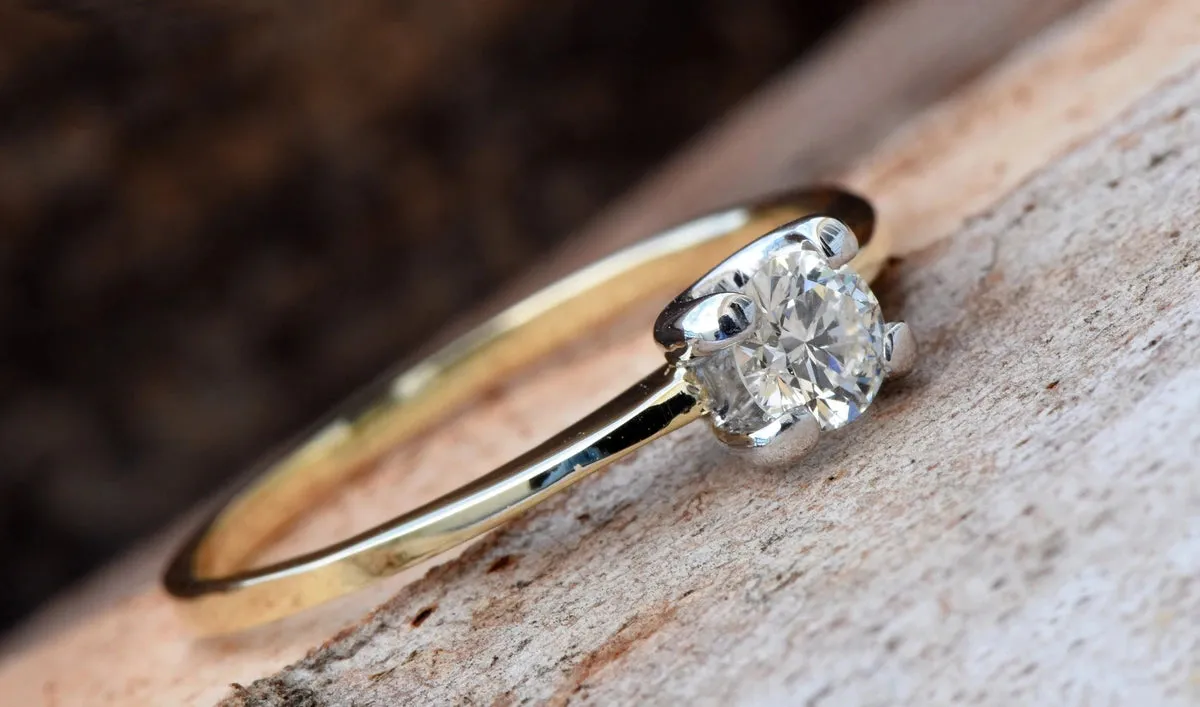 Gold Solitaire Ring-Solitaire ring-0.40ct Engagement Ring-Promise ring-Art deco ring-Custom Ring-Bridal ring-Solid gold ring-Branch ring