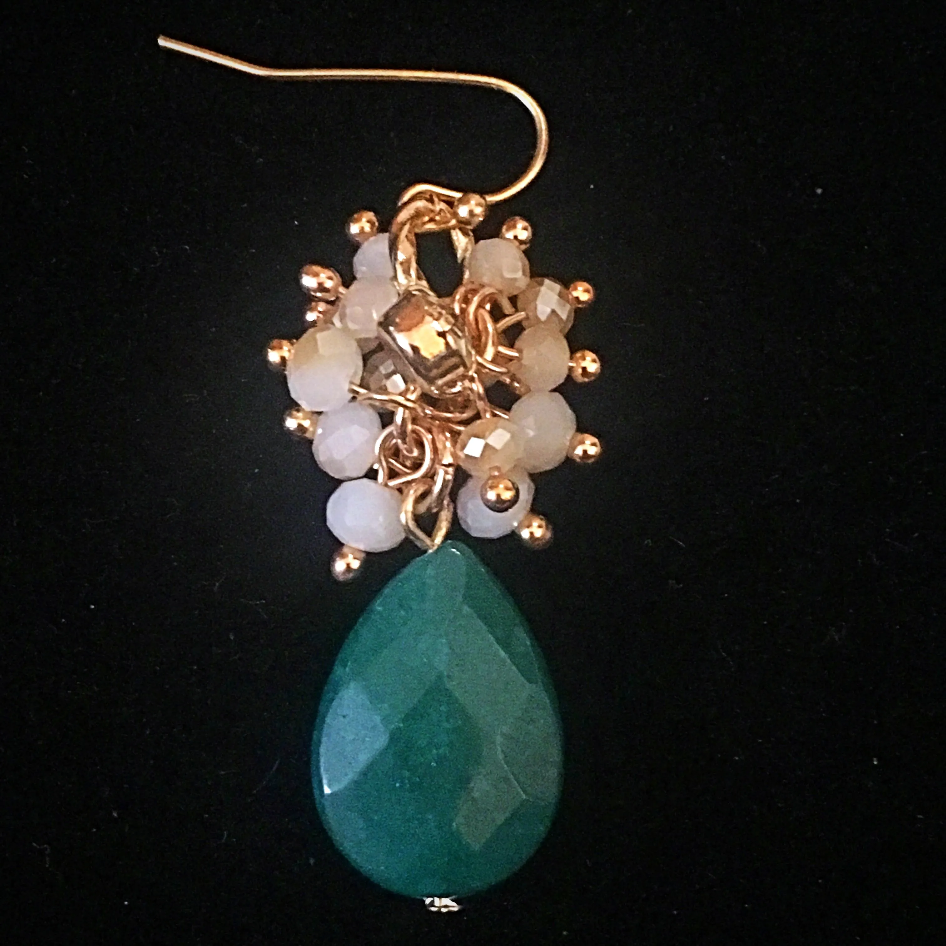 Gold Tone Beaded Teardop Earrings- Hunter Green