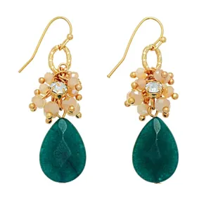 Gold Tone Beaded Teardop Earrings- Hunter Green