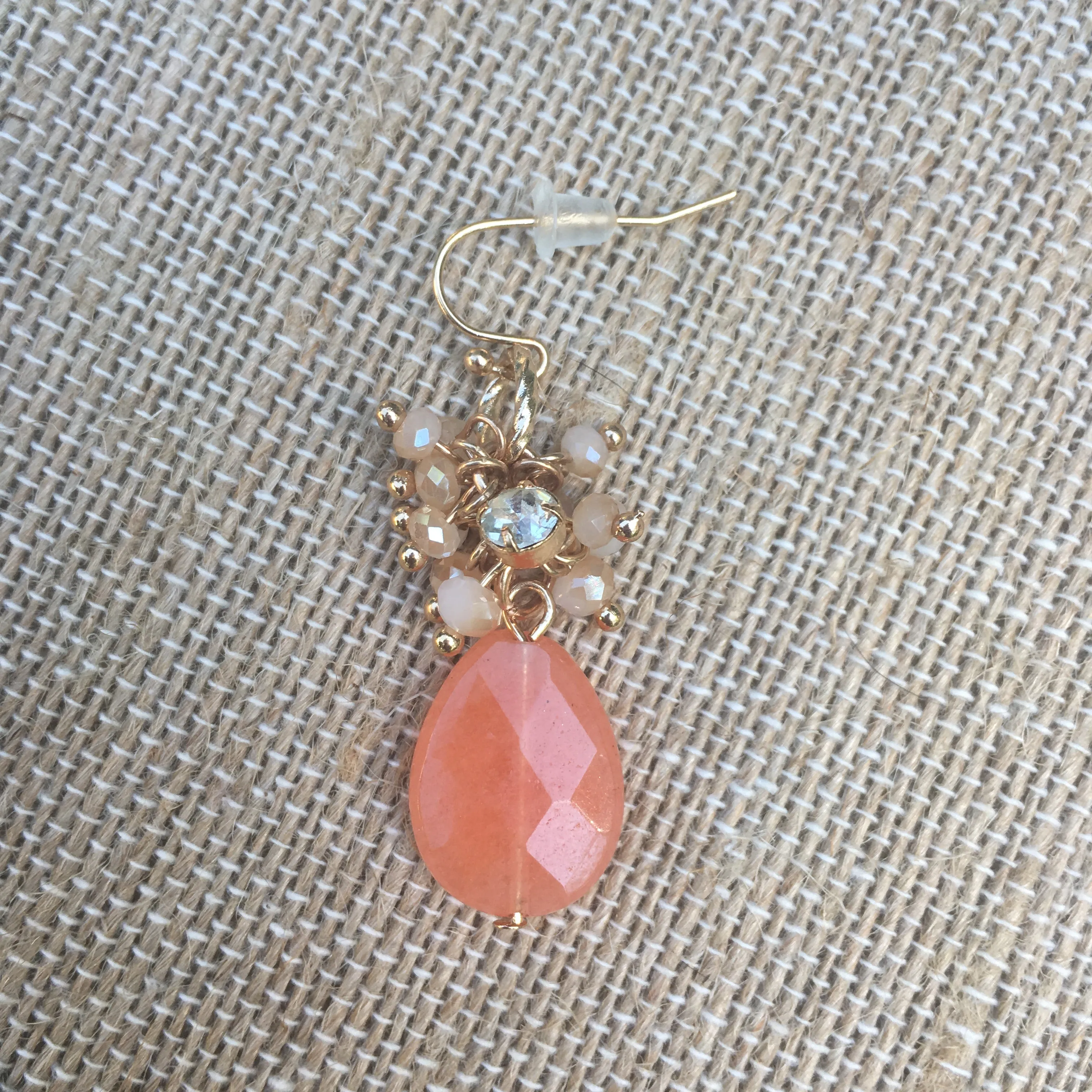 Gold Tone Beaded Teardrop Earrings- Peach