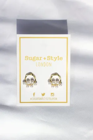 Gold Tone Circle Stud with Pearl Cluster