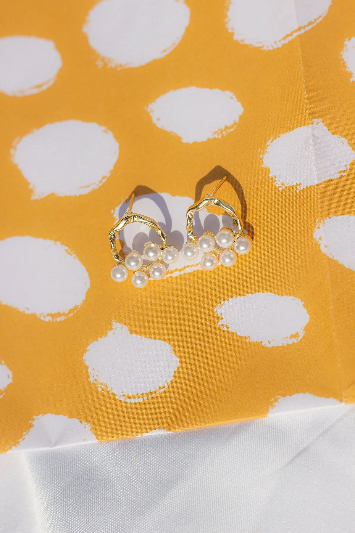 Gold Tone Circle Stud with Pearl Cluster