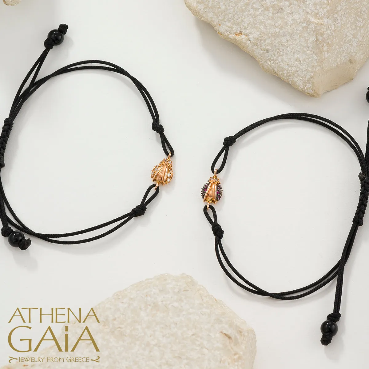 Golden Beetle With Diamonds Adjustable Cord Bracelet