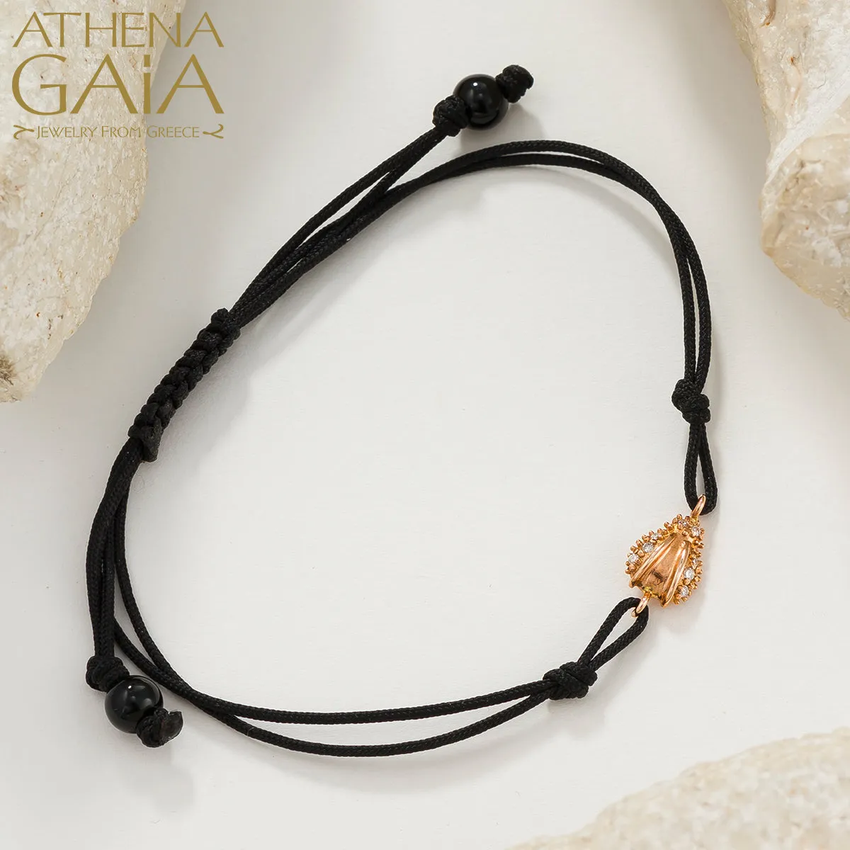 Golden Beetle With Diamonds Adjustable Cord Bracelet