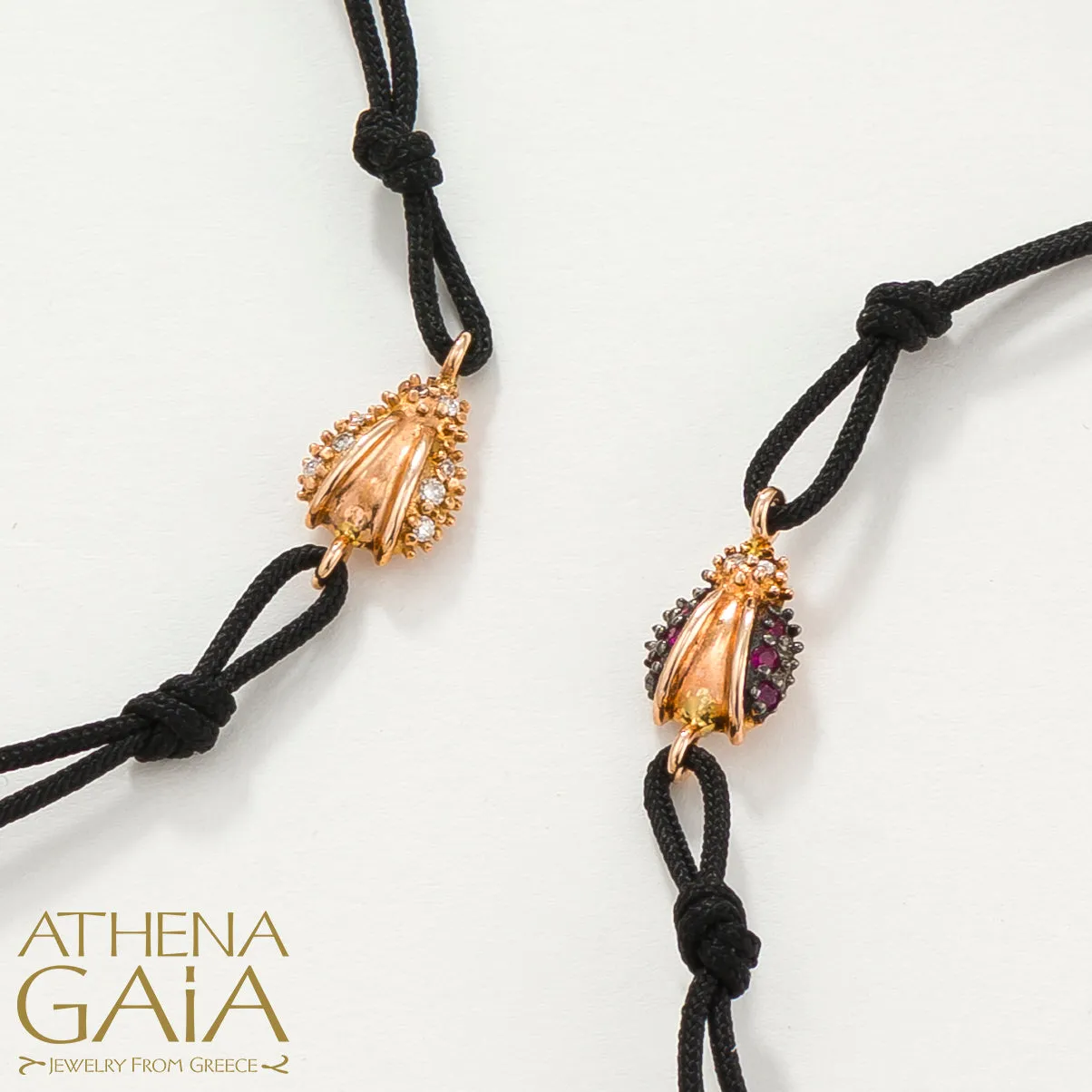 Golden Beetle With Diamonds Adjustable Cord Bracelet
