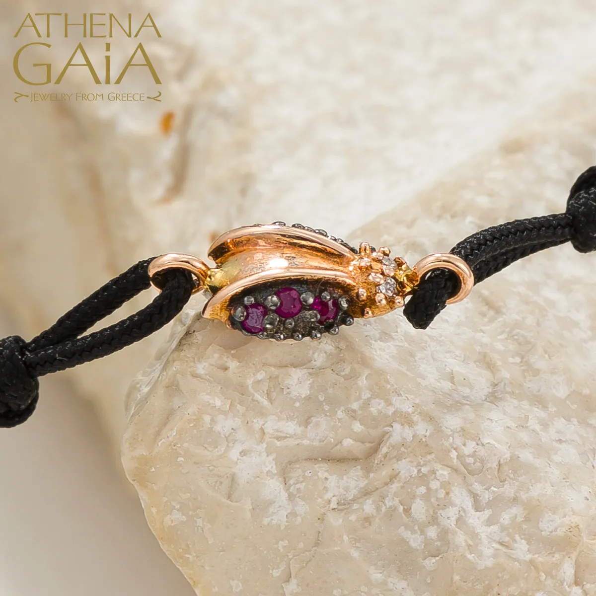 Golden Beetle With Diamonds Adjustable Cord Bracelet