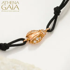 Golden Beetle With Diamonds Adjustable Cord Bracelet