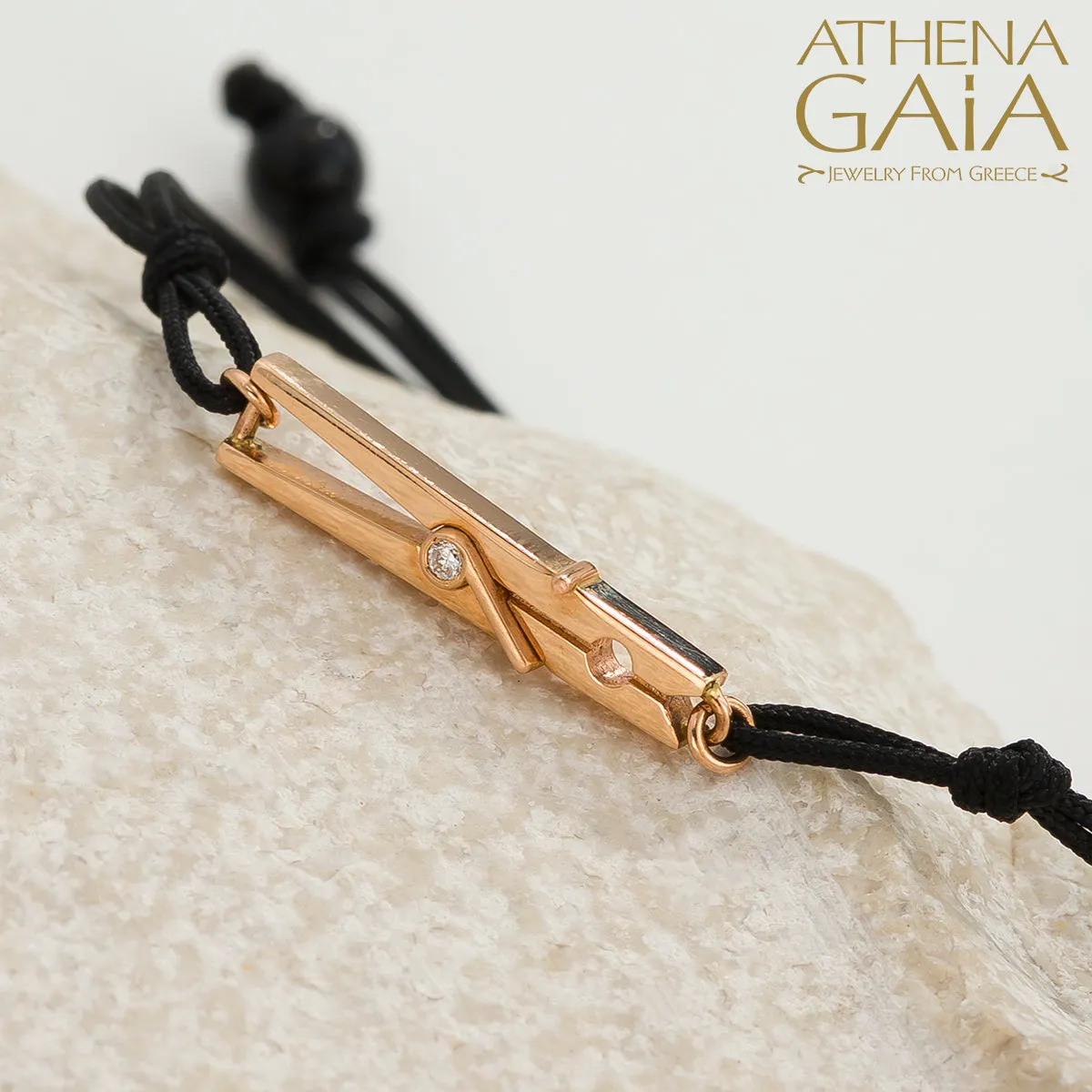 Golden Clip With Diamond Adjustable Cord Bracelet