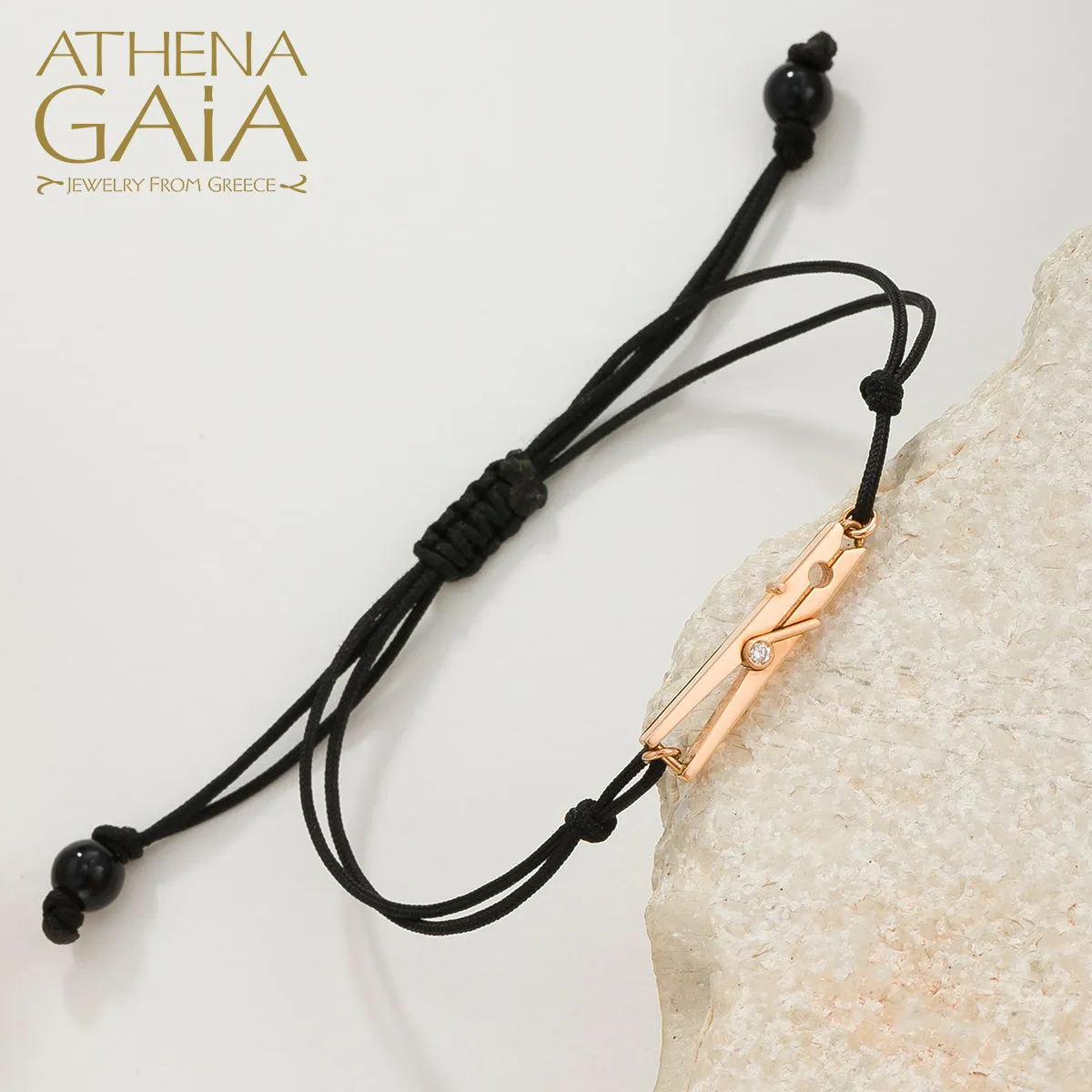 Golden Clip With Diamond Adjustable Cord Bracelet