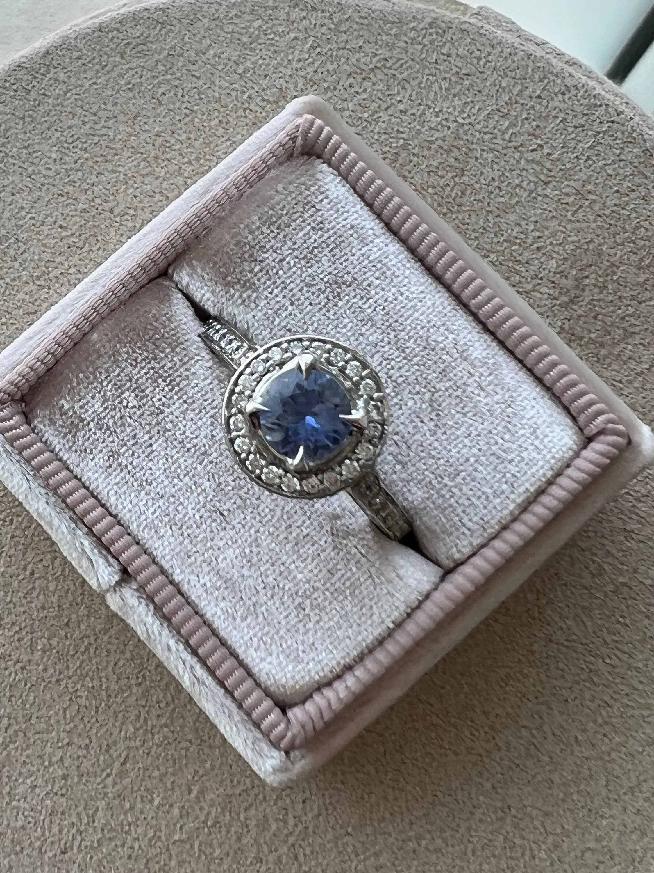 Gorgeous Vintage 14K White Gold Ceylon Sapphire Engagement Ring with Pave Diamonds - 2.93ct.