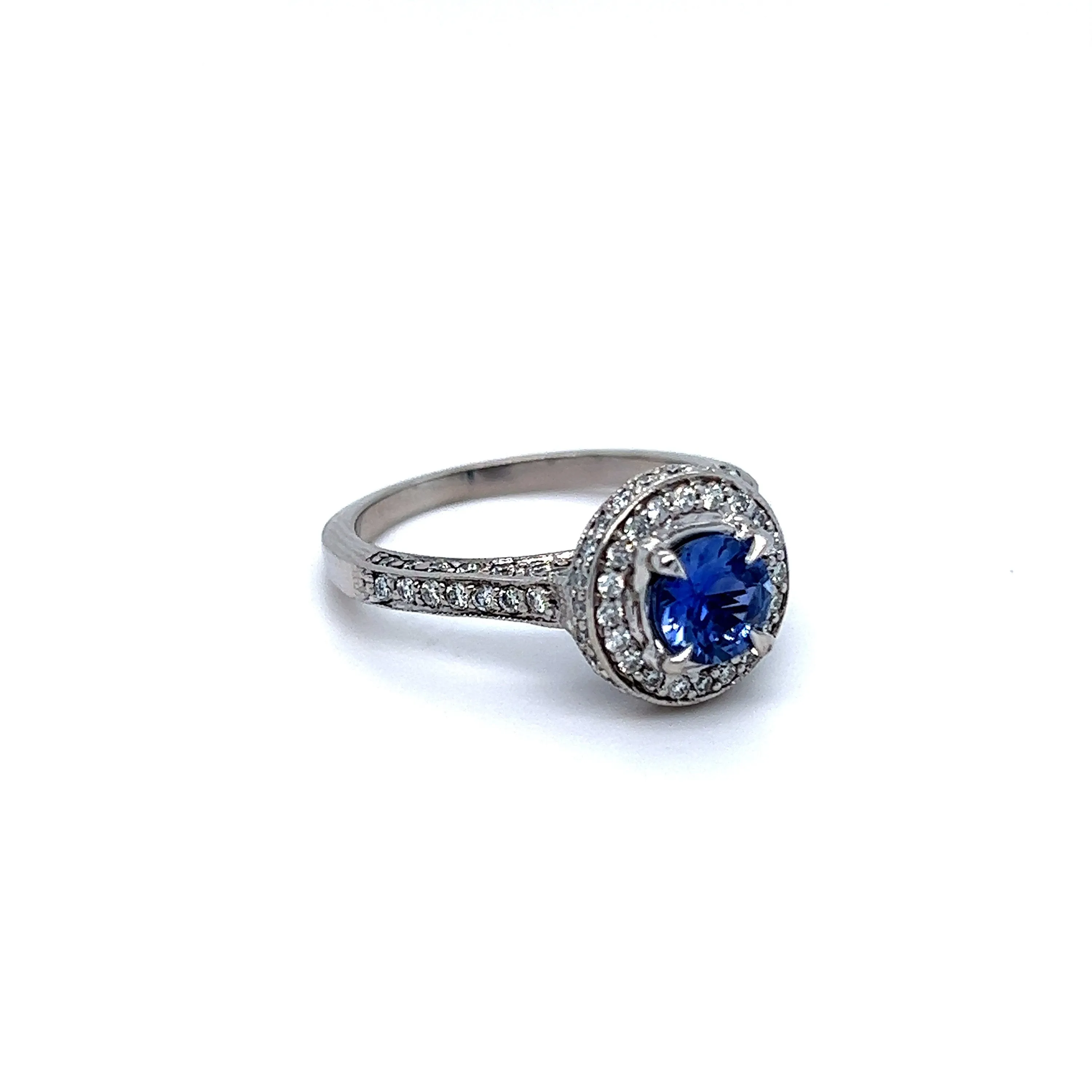 Gorgeous Vintage 14K White Gold Ceylon Sapphire Engagement Ring with Pave Diamonds - 2.93ct.