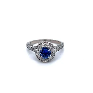 Gorgeous Vintage 14K White Gold Ceylon Sapphire Engagement Ring with Pave Diamonds - 2.93ct.