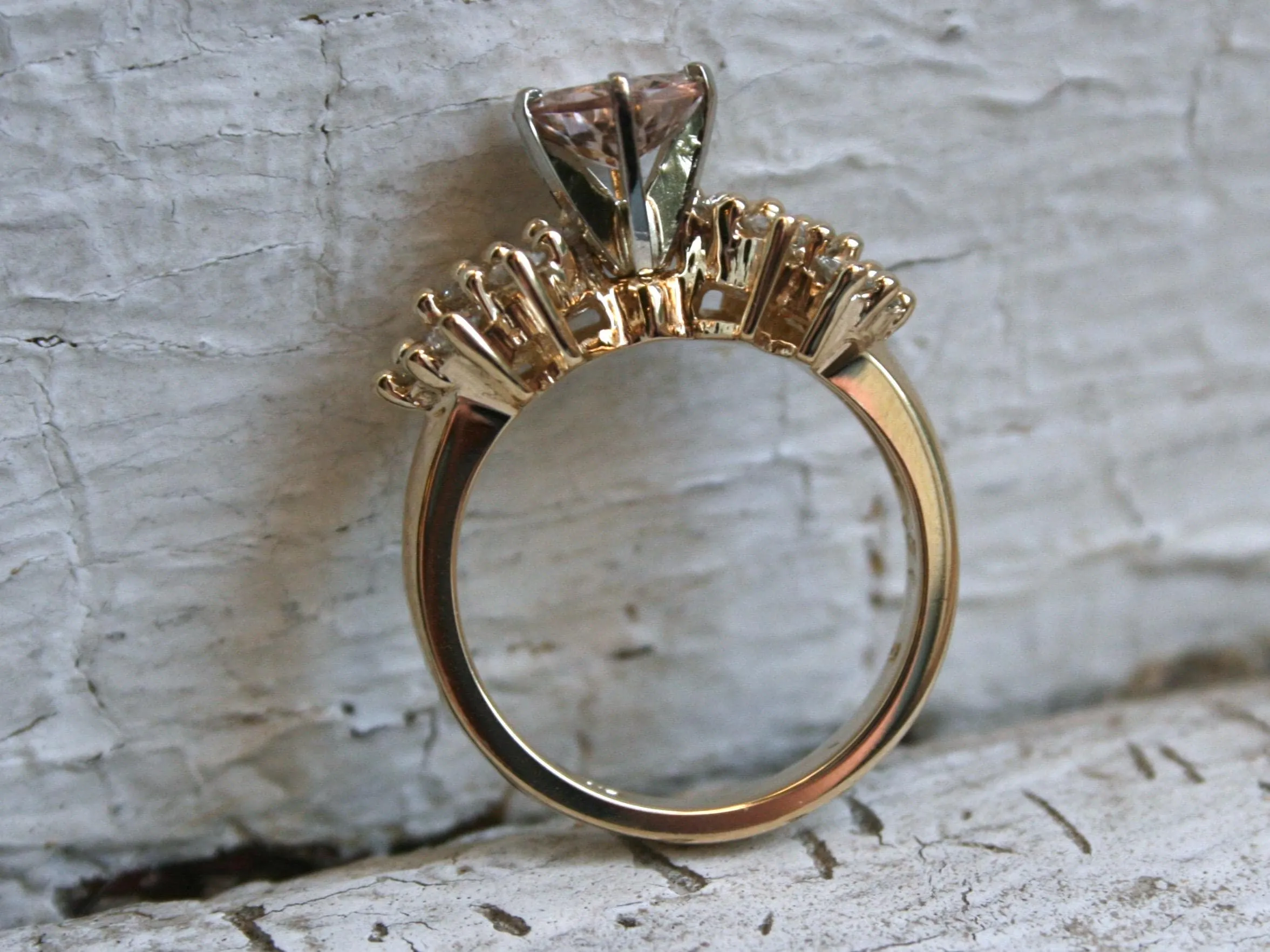 Gorgeous Vintage 14K Yellow Gold Morganite and Diamond Cluster Ring - 1.70ct.