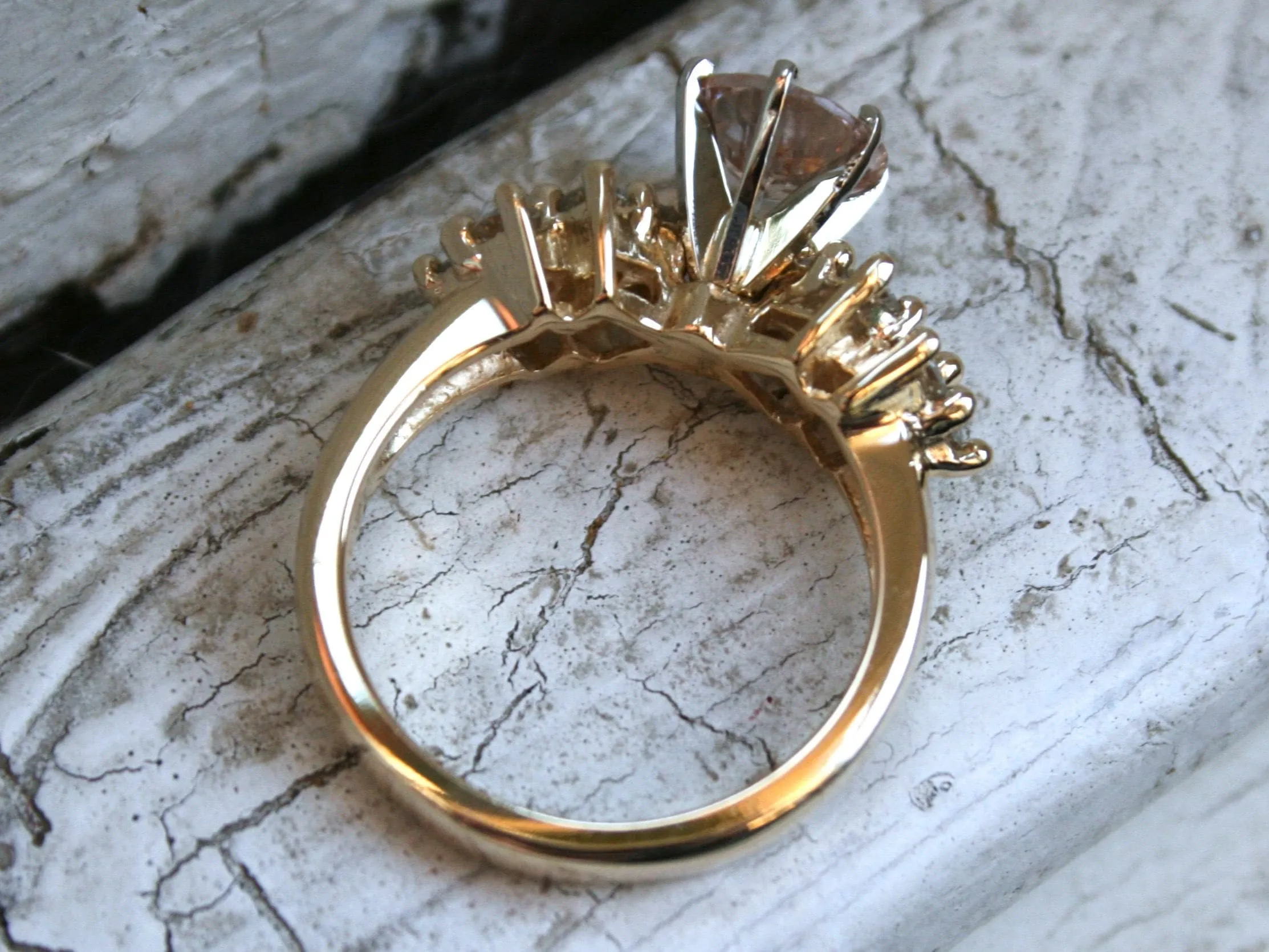 Gorgeous Vintage 14K Yellow Gold Morganite and Diamond Cluster Ring - 1.70ct.