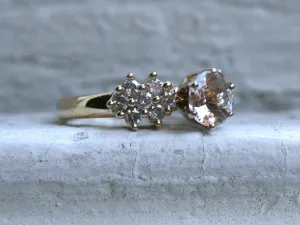 Gorgeous Vintage 14K Yellow Gold Morganite and Diamond Cluster Ring - 1.70ct.