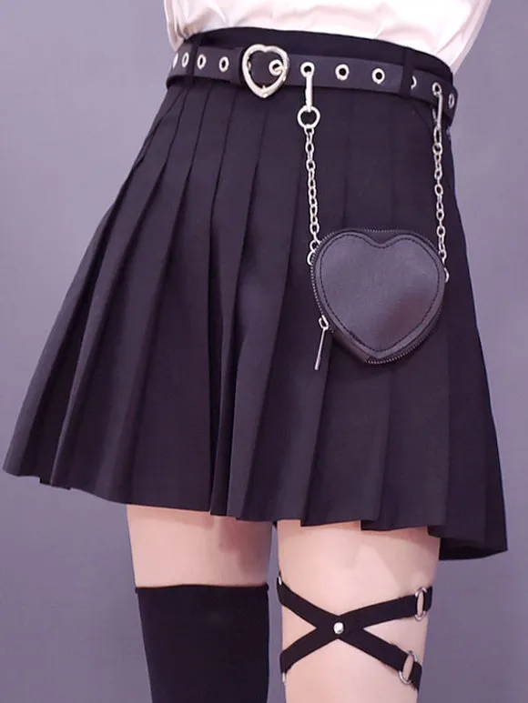 Gothic Lolita Fanny Pack Grommets Metal Details Metallic Sash PU Leather Miscellaneous Black Lolita Bag