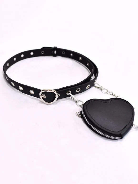 Gothic Lolita Fanny Pack Grommets Metal Details Metallic Sash PU Leather Miscellaneous Black Lolita Bag