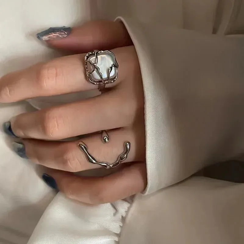 Gothic Punk Pearl Twining Rings for Women Vintage Set Jewelry