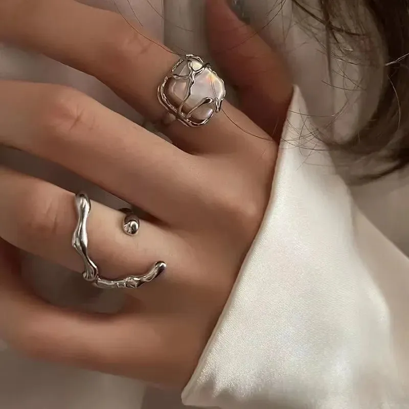 Gothic Punk Pearl Twining Rings for Women Vintage Set Jewelry
