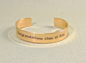 Graduation Bronze Cuff Bracelet with Personalized Messages