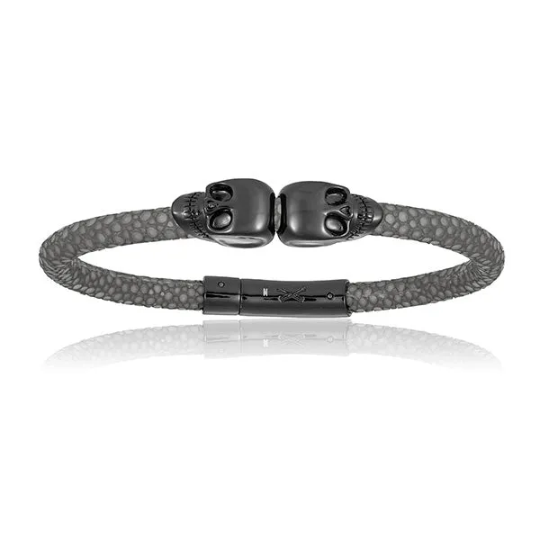 Gray Double Skull Stingray Leather with Black PVD