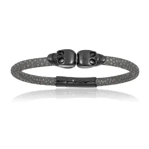 Gray Double Skull Stingray Leather with Black PVD