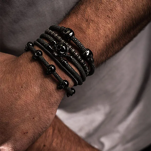 Gray Double Skull Stingray Leather with Black PVD