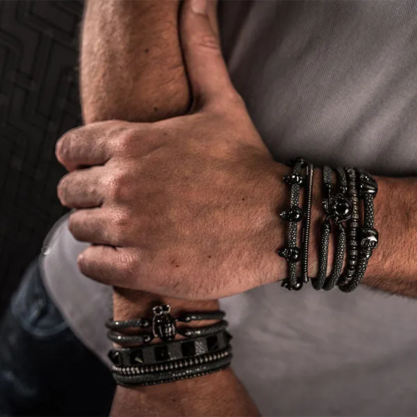 Gray Double Skull Stingray Leather with Black PVD
