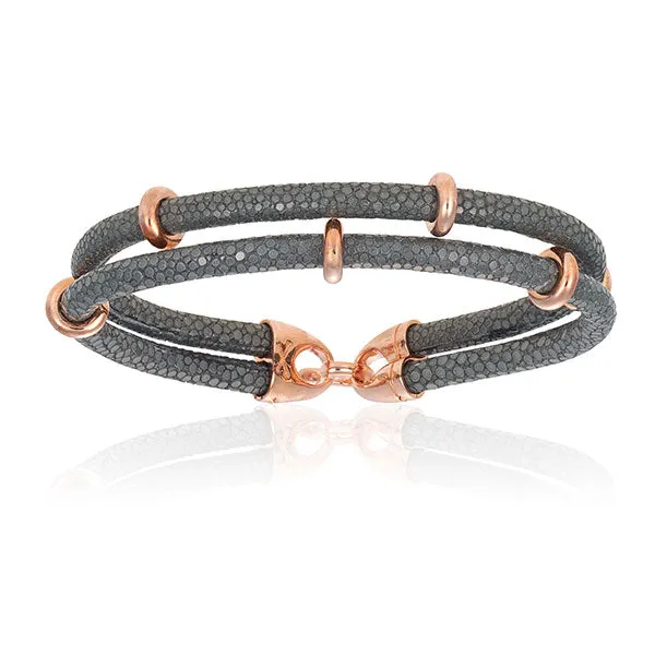 Gray Double Stingray Leather with Rose Gold
