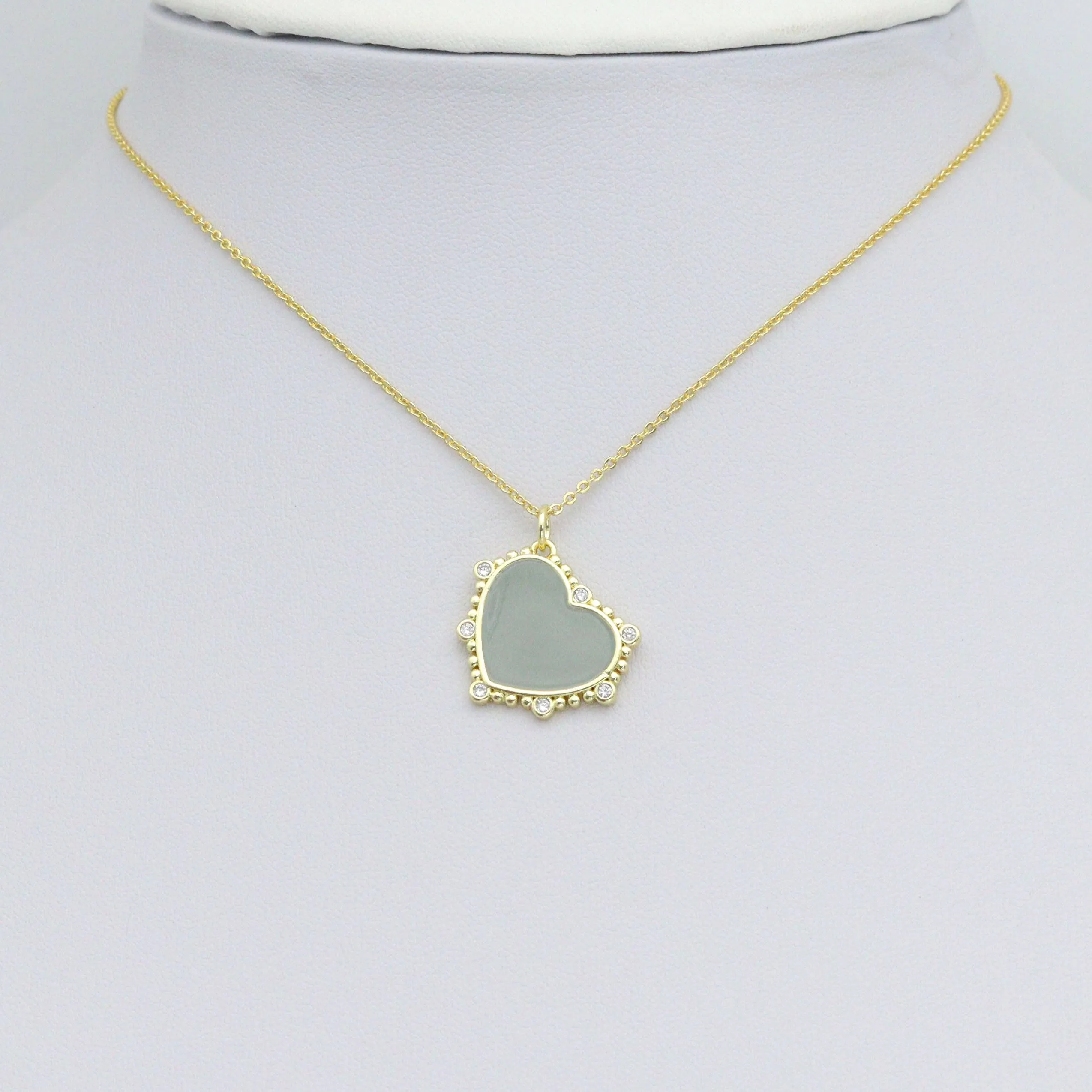 Gray Enamel Heart Shape Charm Pendant, Sku#A457