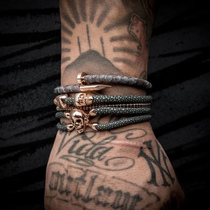 Gray Python Bracelet with Rose Gold Nail Unisex