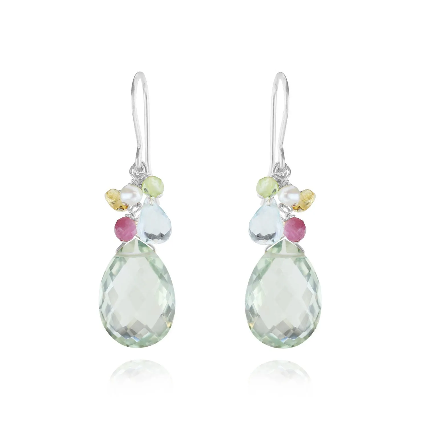 Green Amethyst Pear Shaped Cluster Earrings
