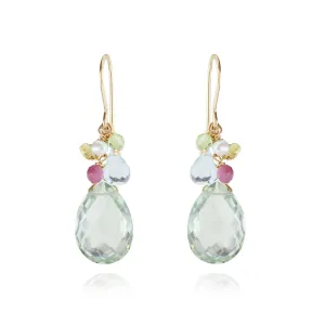 Green Amethyst Pear Shaped Cluster Earrings