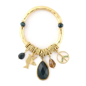 GREEN NATURAL STONE MULTI CHARMS STRETCH BRACELETS #191GN2201 (2D6)