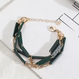 Green Wood & 18K Gold-Plated Layered Bracelet