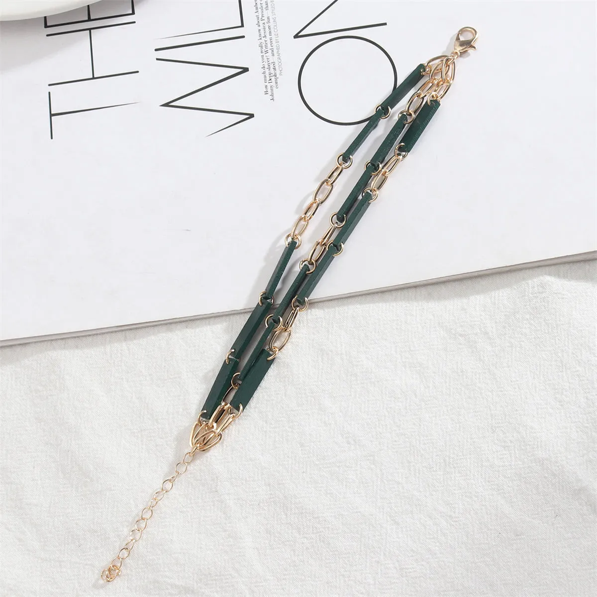 Green Wood & 18K Gold-Plated Layered Bracelet