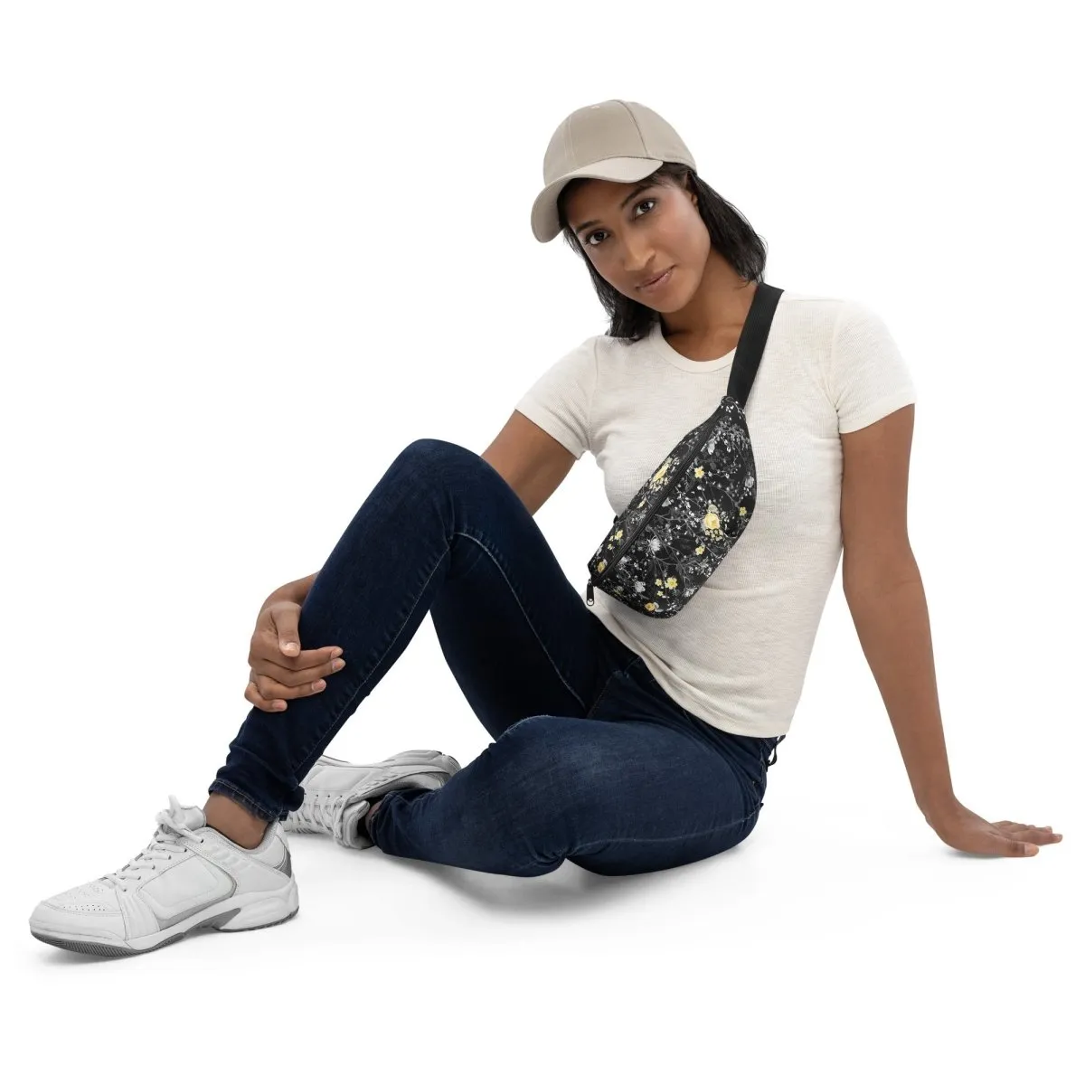 Grey Floral Fanny Pack