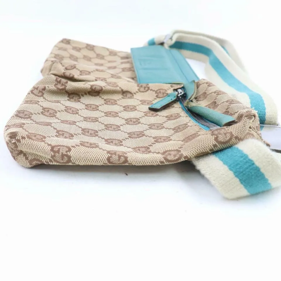 Gucci Turquoise Web Monogram GG Belt Bag Fanny Pack Waist Pouch 871507