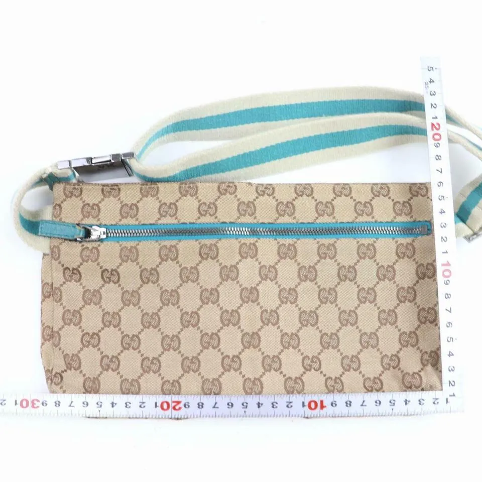 Gucci Turquoise Web Monogram GG Belt Bag Fanny Pack Waist Pouch 871507
