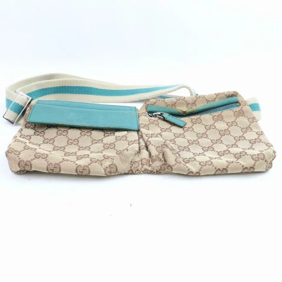 Gucci Turquoise Web Monogram GG Belt Bag Fanny Pack Waist Pouch 871507