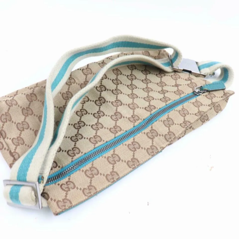Gucci Turquoise Web Monogram GG Belt Bag Fanny Pack Waist Pouch 871507